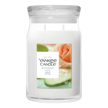 Yankee Candle Blooming Love Kerze im Glas mit sichtbarem 567-g-Etikett