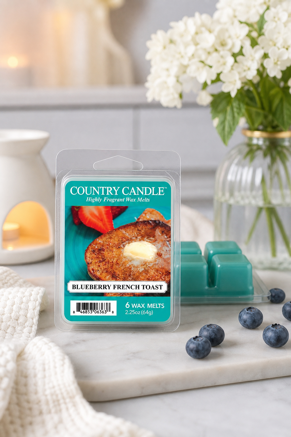 Blueberry French Toast Wax Melts 64g in einer stimmungsvollen Anwendungsszene