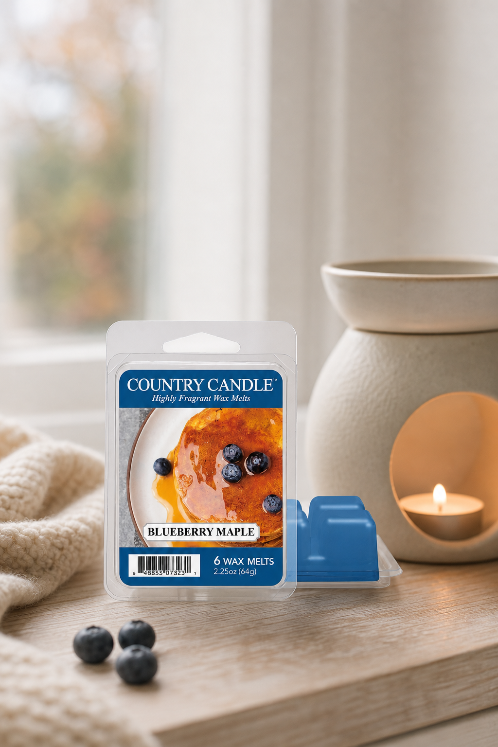 Blueberry Maple Wax Melts 64g in einer stimmungsvollen Anwendungsszene