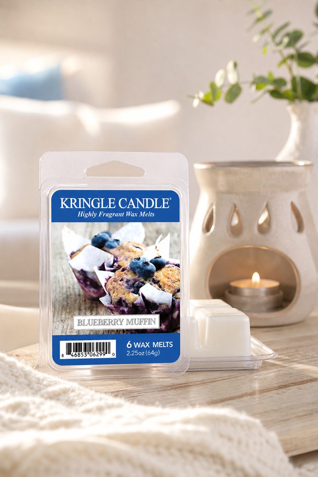 Blueberry Muffin Wax Melts 64g in einer stimmungsvollen Anwendungsszene