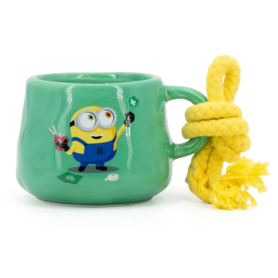 Minions Tassenkerze mit Kordel Grüne Tassenkerze mit Minion-Motiv und gelber Kordel