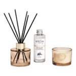Maison Berger Liliflora Duftset mit Diffuser und Kerze auf einer Tischfläche