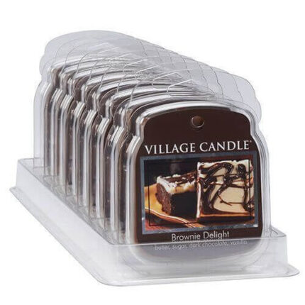 Mehrere Village Candle Brownie Delight Packungen in transparenter Verkaufsschale