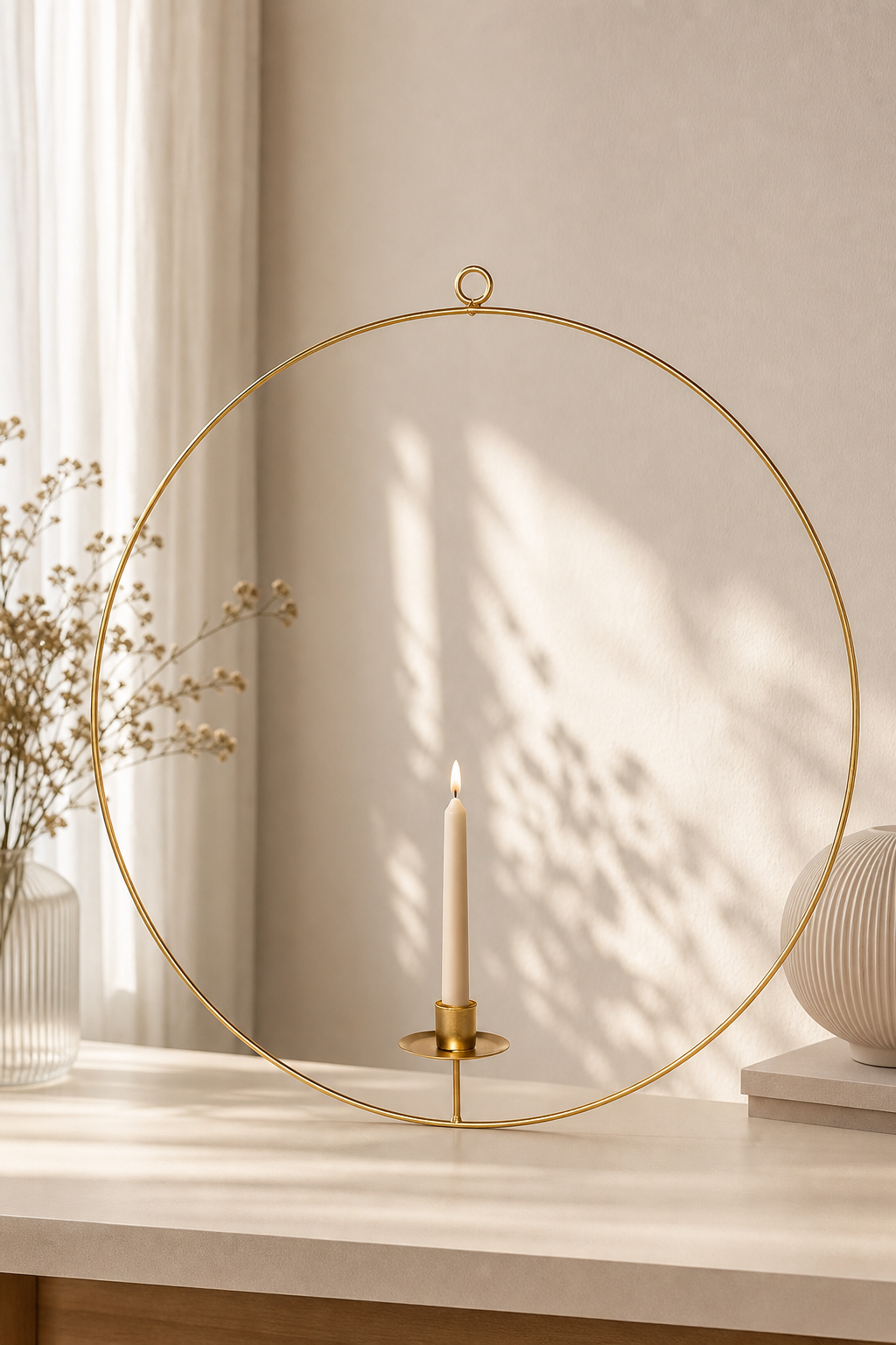 Candle Ring Grue L Kerzenhalter Gold in einer stimmungsvollen Anwendungsszene
