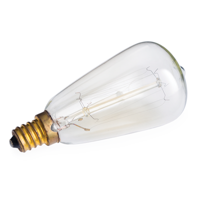 Edison-Lampe seitlich dargestellt Seitliche Ansicht einer transparenten Edison-Ersatzlampe mit Schraubsockel und Glühfaden