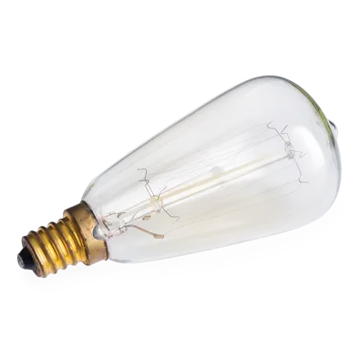 Seitliche Ansicht einer transparenten Edison-Ersatzlampe mit Schraubsockel und Glühfaden