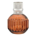 Orangefarbene Lampe Berger mit silberfarbenem, geriffeltem Aufsatz