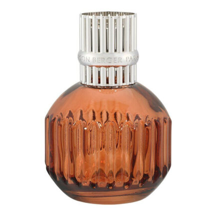 Orangefarbene Lampe Berger mit silberfarbenem, geriffeltem Aufsatz