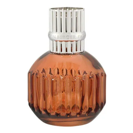 Orangefarbene Lampe Berger mit silberfarbenem, geriffeltem Aufsatz
