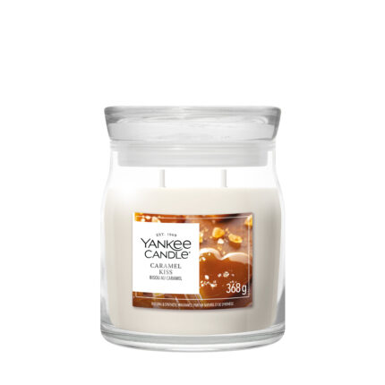 Yankee Candle Caramel Kiss Kerze im Glas mit sichtbarem Etikett