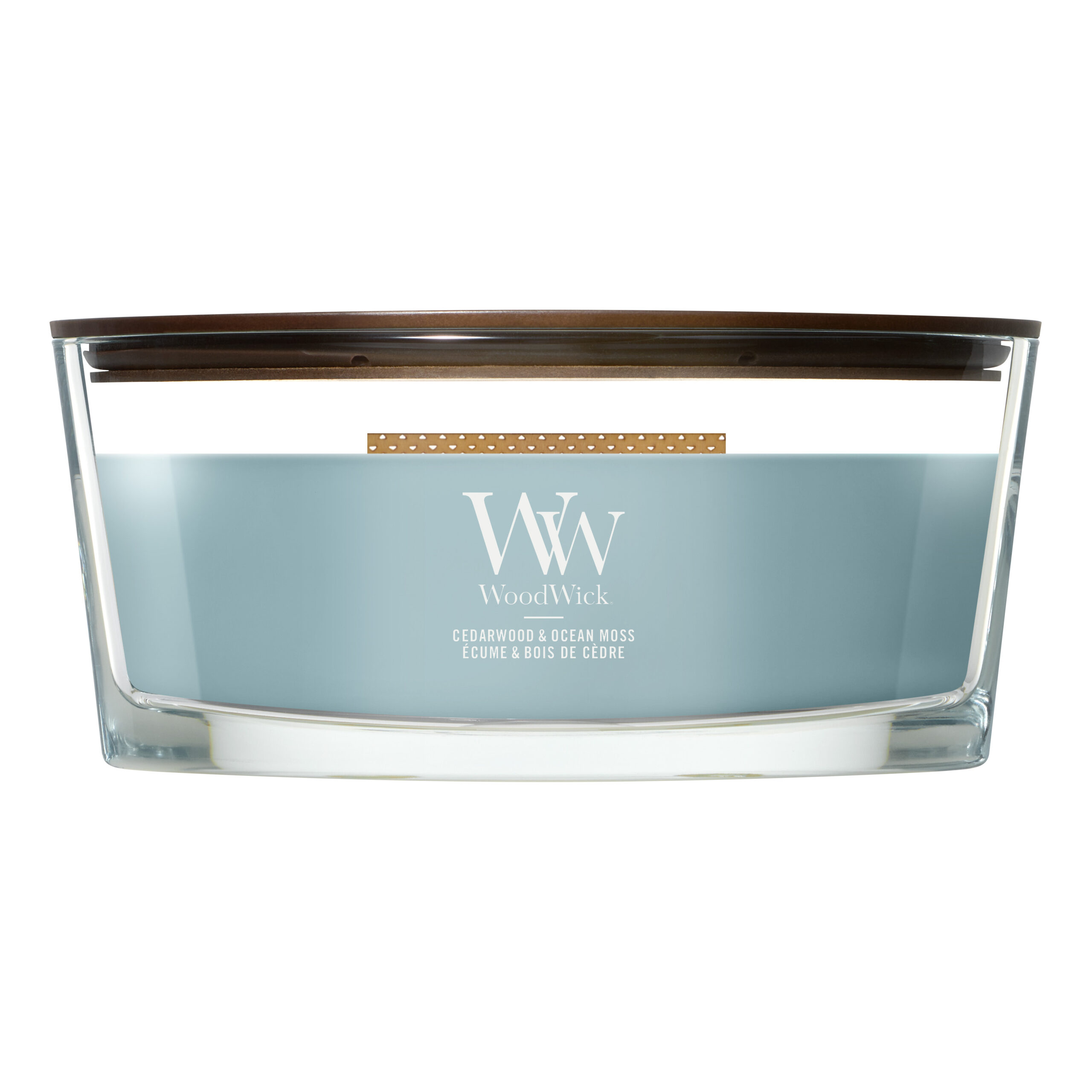 Cedarwood & Ocean Moss Duftkerze WoodWick Duftkerze Cedarwood & Ocean Moss im transparenten Glasgefäß