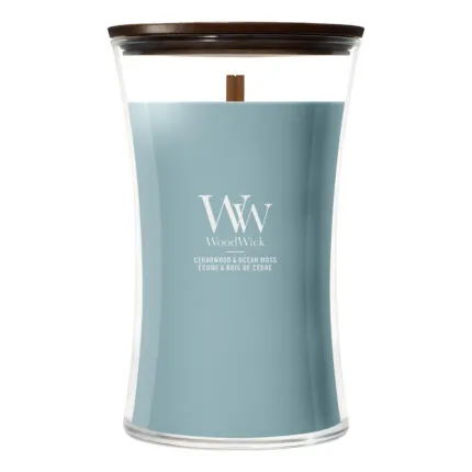 WoodWick Cedarwood & Ocean Moss Kerze mit Holzdocht und Deckel