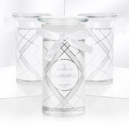 JuwelKerze Charming Luxury Edition im Glas mit weißer Schleife