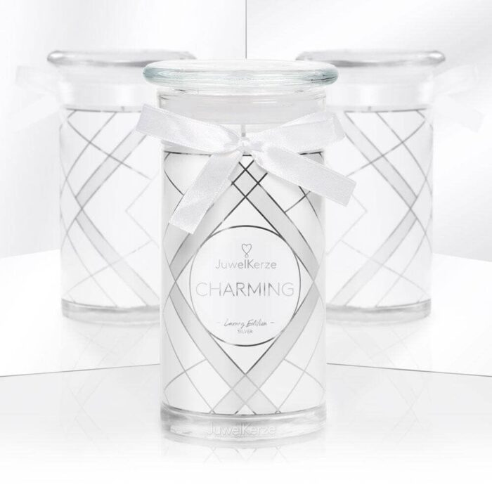 JuwelKerze Charming Luxury Edition im Glas mit weißer Schleife