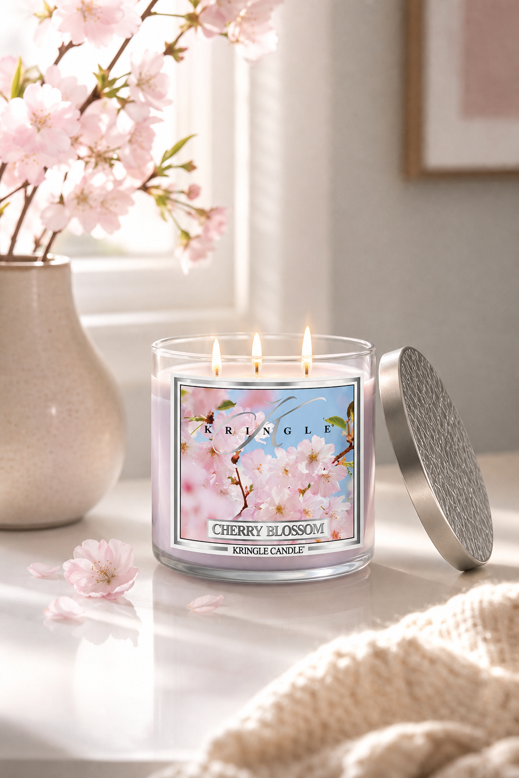 Cherry Blossom 396 g Tumbler 3-Docht in einer stimmungsvollen Anwendungsszene