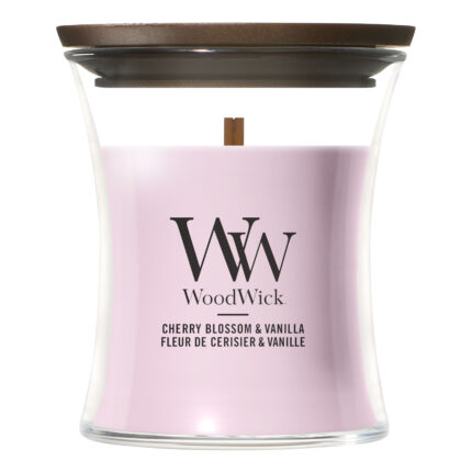 WoodWick Cherry Blossom & Vanilla Kerze mit sichtbarem Holzdocht