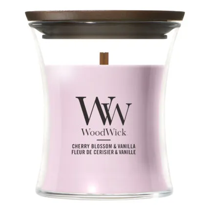 WoodWick Cherry Blossom & Vanilla Kerze mit sichtbarem Holzdocht