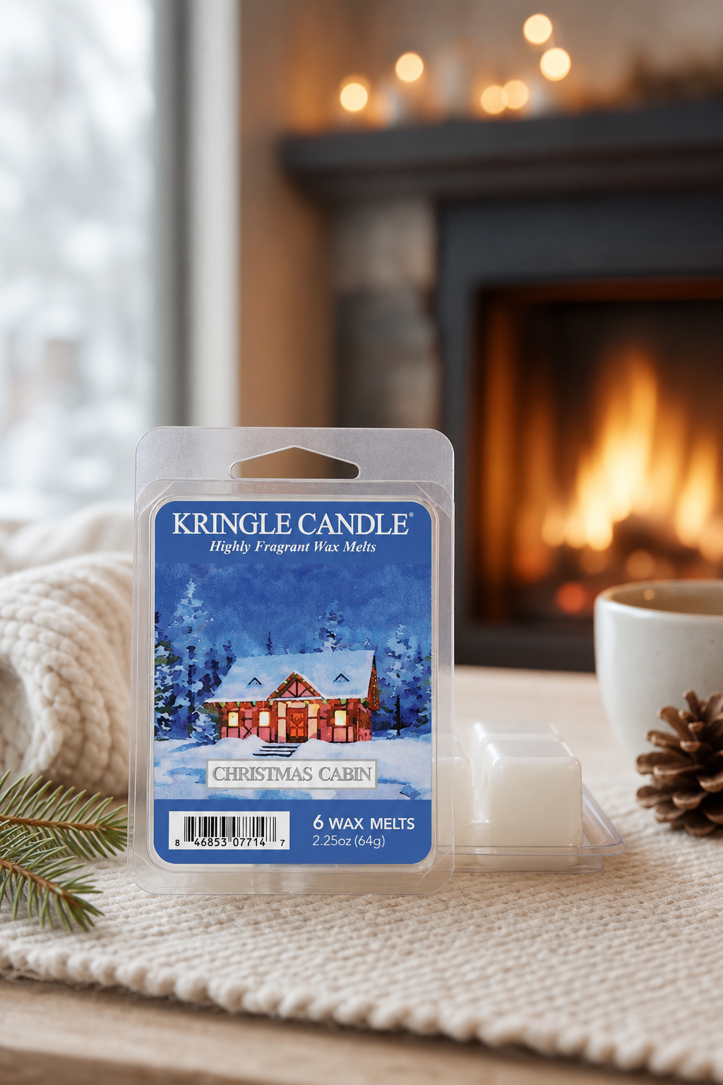 Christmas Cabin Duftwachs 64g in einer stimmungsvollen Anwendungsszene