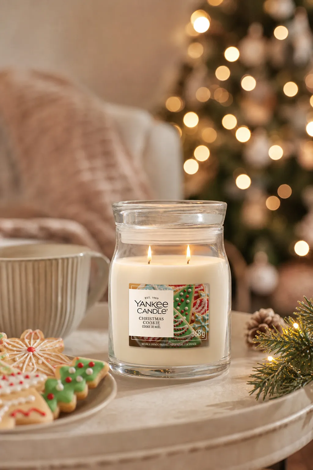 Christmas Cookie Signature Medium Jar 368g 2-Docht in einer stimmungsvollen Anwendungsszene