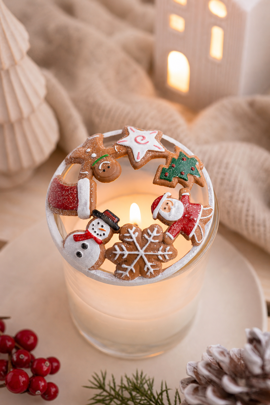 Christmas Cookies Kerzendeckel in einer stimmungsvollen Anwendungsszene