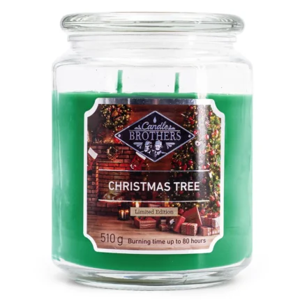 Grüne Candle Brothers Duftkerze im Glas mit Etikett Christmas Tree
