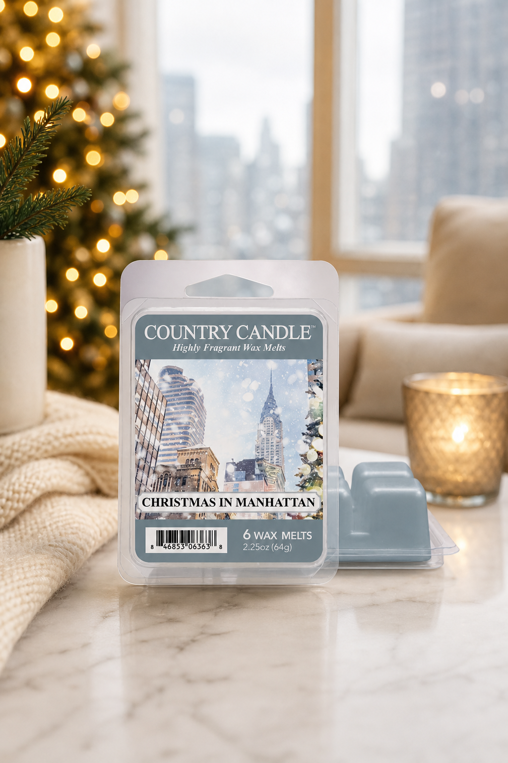 Christmas in Manhattan Wax Melts 64g in einer stimmungsvollen Anwendungsszene