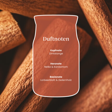 Duftnoten-Grafik der Cinnamon Stick Kerze mit Zimtstange, Nelke, Kardamom, Lorbeerblatt und Zedernholz