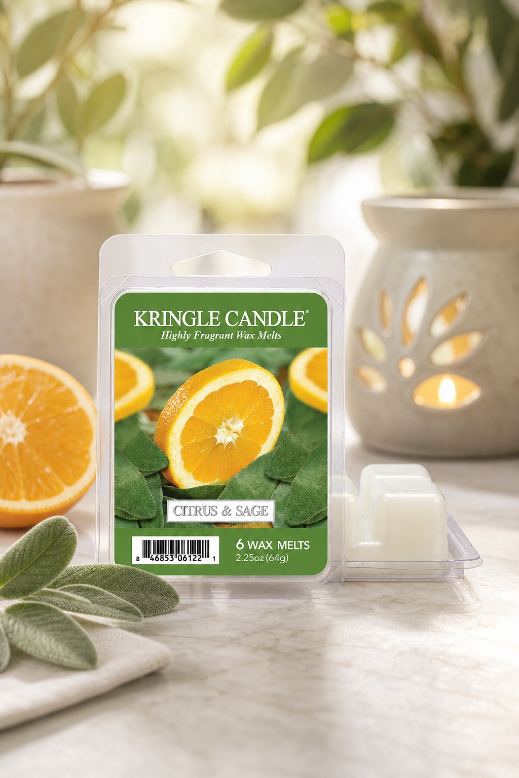 Citrus & Sage Wax Melts 64g in einer stimmungsvollen Anwendungsszene