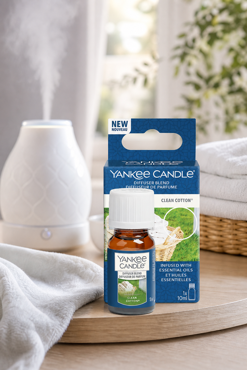 Clean Cotton 10ml Nachfüller für Ultrasonic Diffuser in einer stimmungsvollen Anwendungsszene