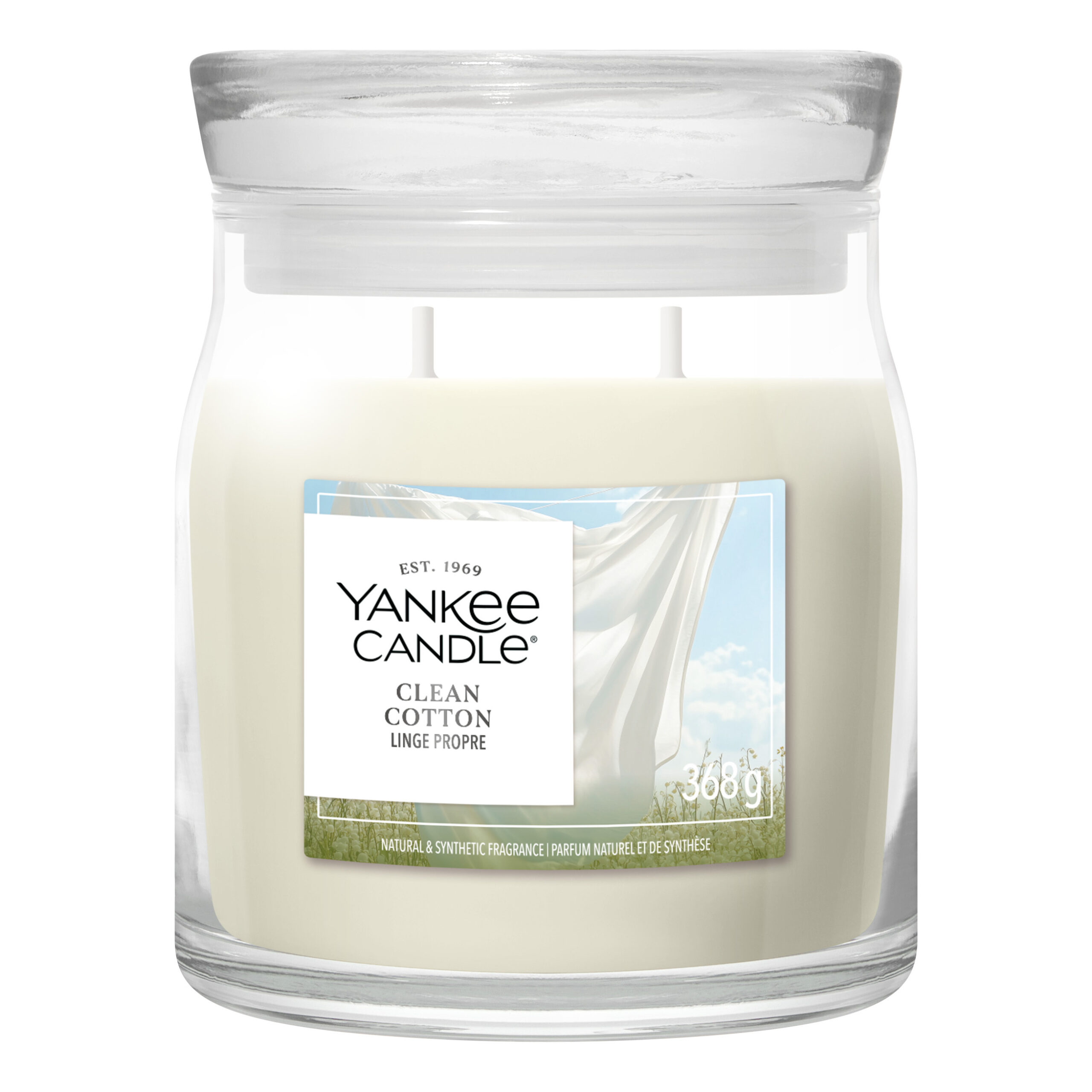 candle, cream, glass jar, scented, yankee candle Clean Cotton Signature Medium Jar 368g – Hauptansicht