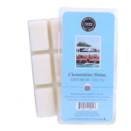 Clementine Shine Duftwachsriegel in transparenter Verpackung mit blauem Etikett