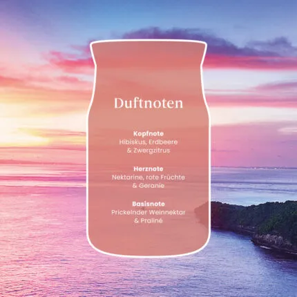 Grafik mit Duftnoten von Cliffside Sunrise vor Küstenlandschaft