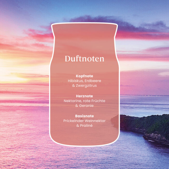 Grafik mit Duftnoten von Cliffside Sunrise vor Küstenlandschaft