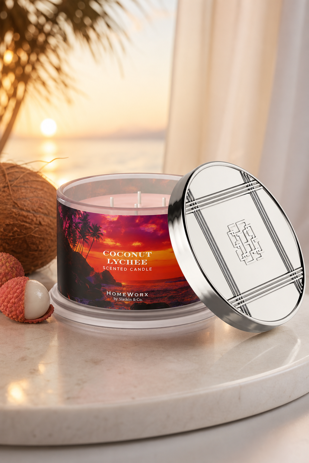 Coconut Lychee 510g (4-Docht) in einer stimmungsvollen Anwendungsszene