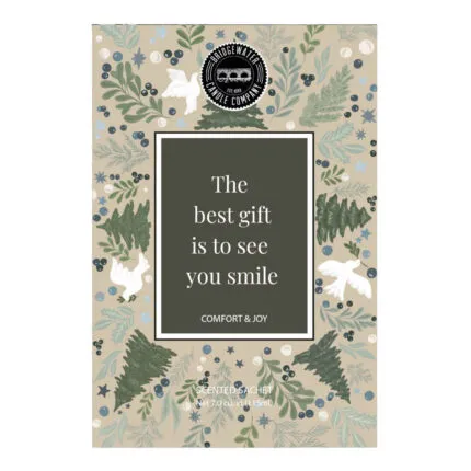 Nahaufnahme der Comfort & Joy Duftsachet-Verpackung mit Aufdruck