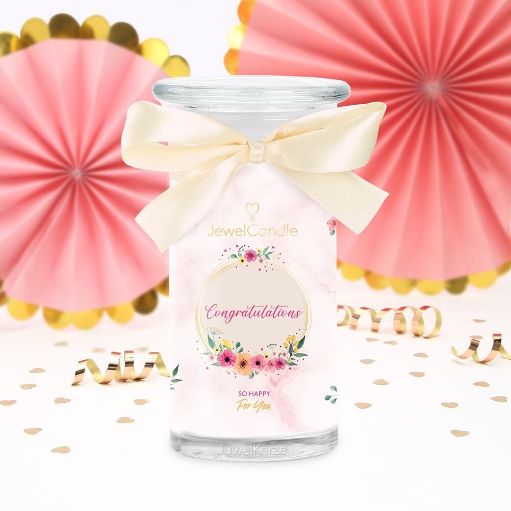 Congratulations-Kerze mit Schmuck JuwelKerze Congratulations-Kerze mit Schleife und Schmucküberraschung im Glas