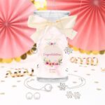 Congratulations-Kerze mit Schleife und sichtbarem Schmuckset aus Halskette, Armband und Ohrringen