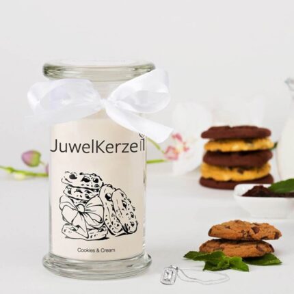 JuwelKerze Cookies & Cream Kerze mit sichtbarem Ohrring und Keksen