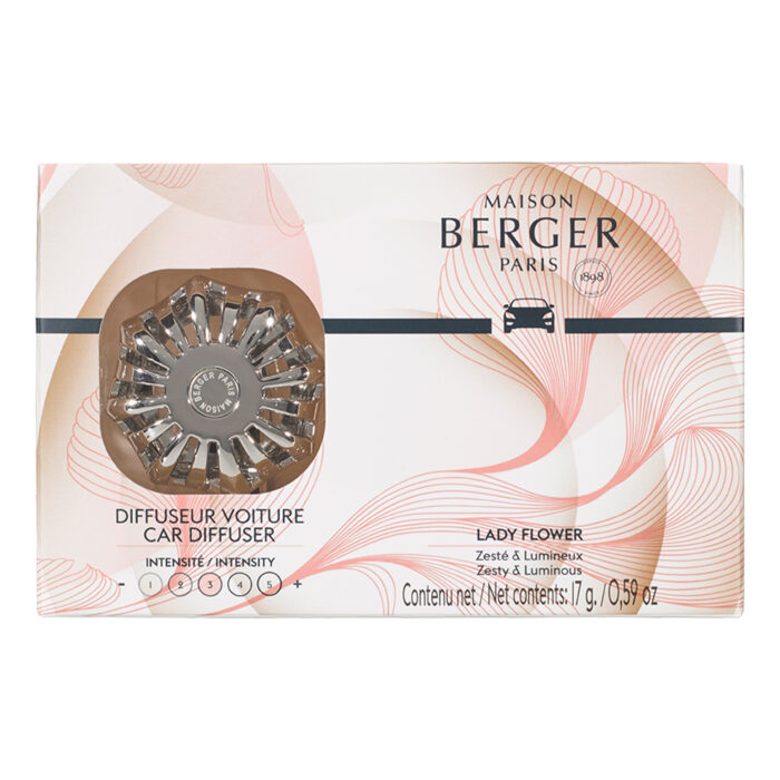 Frontansicht der Maison Berger Paris Lady Flower Autoduftverpackung