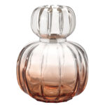 Roséfarbene Lampe Berger mit geriffeltem Glas und silbernem Aufsatz