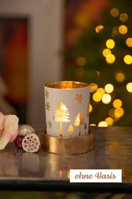 Corso Votivglas 7cm Bäume creme/gold – Produktansicht