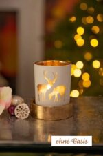 Corso Votivglas 7cm Hirsche creme/gold – Produktansicht