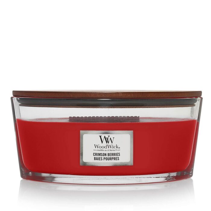 Rote Crimson Berries Kerze im Glas mit aufgelegtem Holzdeckel
