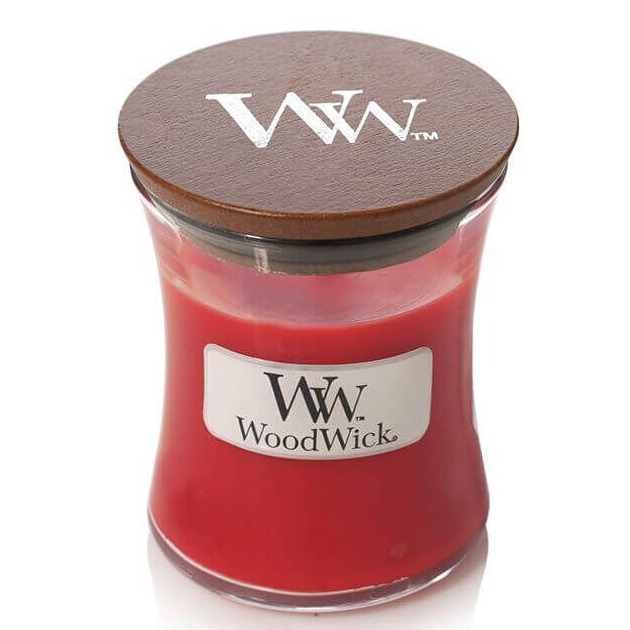 WoodWick Crimson Berries Kerze Rote WoodWick-Kerze im Glas mit Holzdeckel