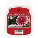 Nahaufnahme des Village Candle Dahlia-Etiketts mit Blumenmotiv