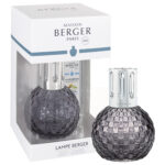 Graue runde Lampe Berger mit strukturierter Oberfläche und silberner Krone