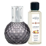 Verpacktes Lampe-Berger-Set mit grauer Lampe und Nachfüllflasche