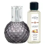 Verpacktes Lampe-Berger-Set mit grauer Lampe und Nachfüllflasche