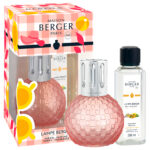 Lampe Berger Set mit rosafarbener Lampe, Verpackung und 250-ml-Nachfüllflasche