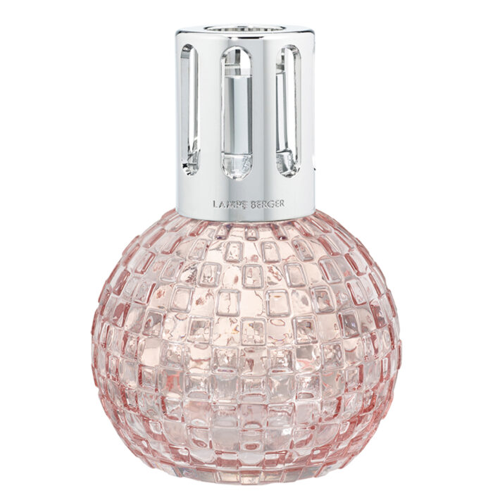 Nahaufnahme der rosa Lampe Berger mit strukturiertem Glas und Aufsatz